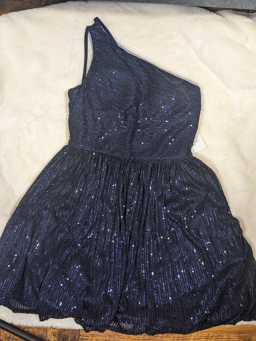 One-Shoulder Navy Sequin Party Dress